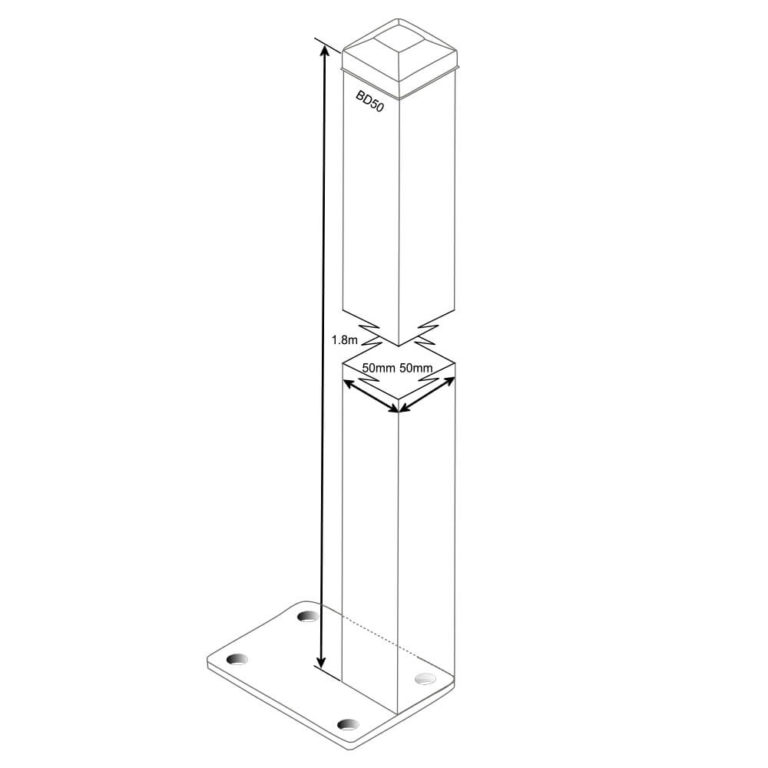 BD50 50mm post 1.8m long with right hand corner base plate Fence