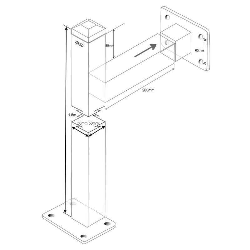 BK50 50mm post 1.8m long with 200mm offset to cut to length Fence