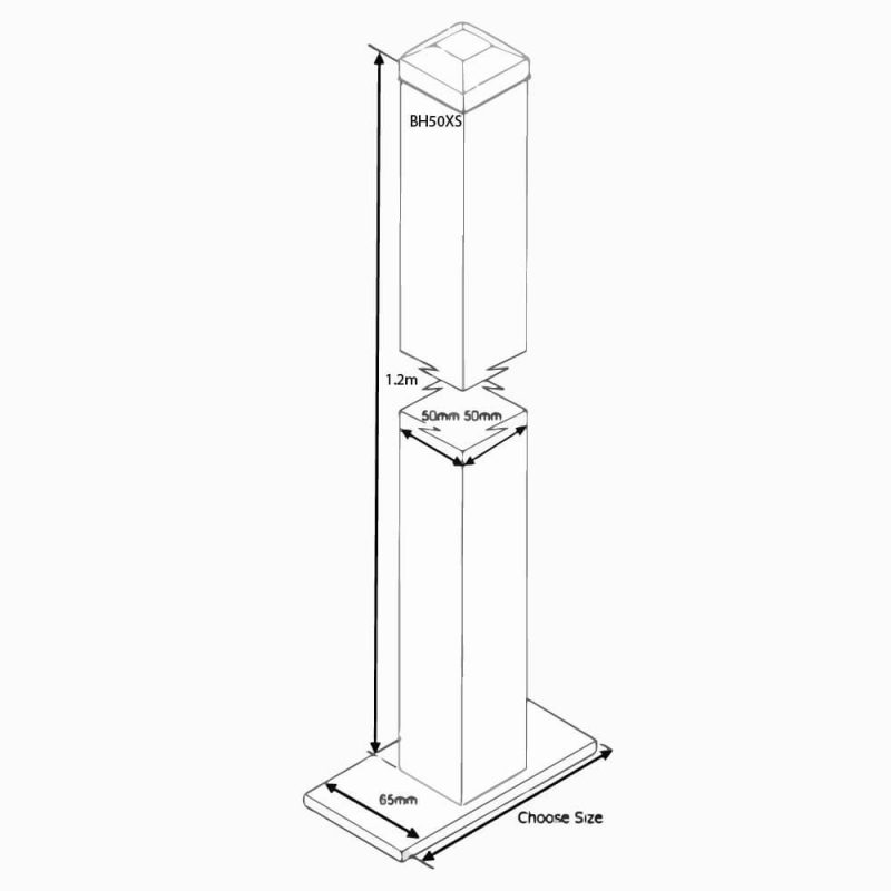 BH50XS 50mm post 1.2m long with Welded on base plate Fence Posts To